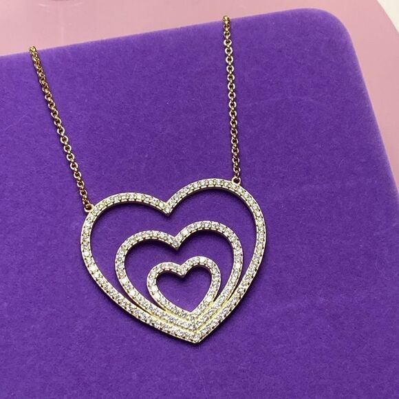 💛 Classic Gold Plated 925 Heart Layer CZ Necklace - Picture 2 of 6